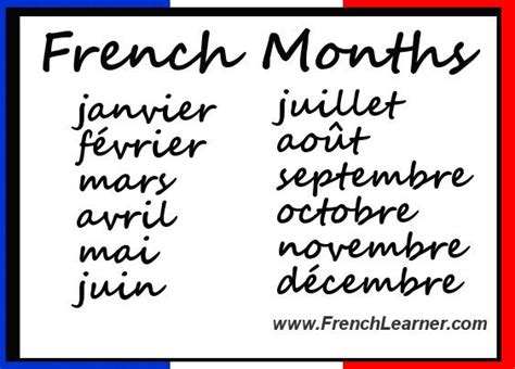 French Months Of The Year How To Speak French French Months French Days
