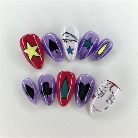 Hisoka Themed Nails Short Almond Anime Nails Kawaii Nails Acrylic