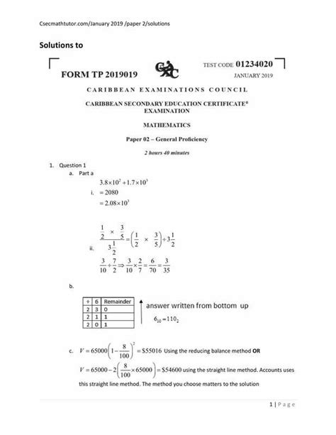 January 2019 Paper 2 Solutions Csec Math Tutor