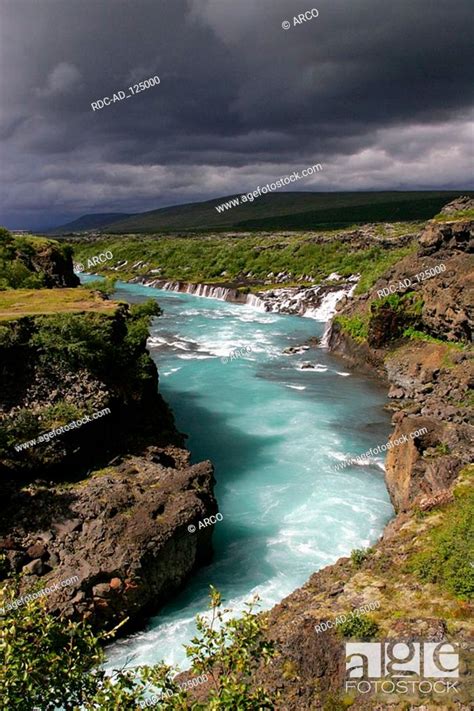 River Hvita And Hraunfossar Waterfalls Iceland Stock Photo Picture