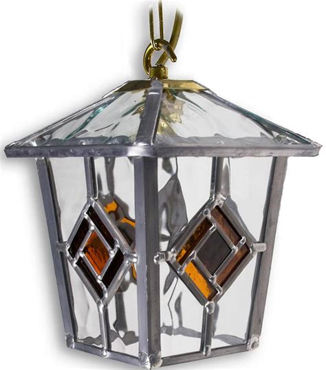 Buxton Handmade Amber Leaded Glass Hanging Outdoor Porch Lantern