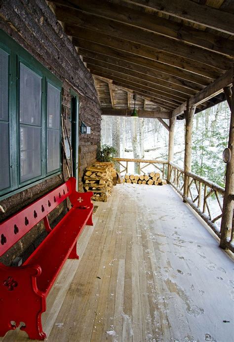 Snow Porch Adirondack Mountains New York Стиль деревенской хижины