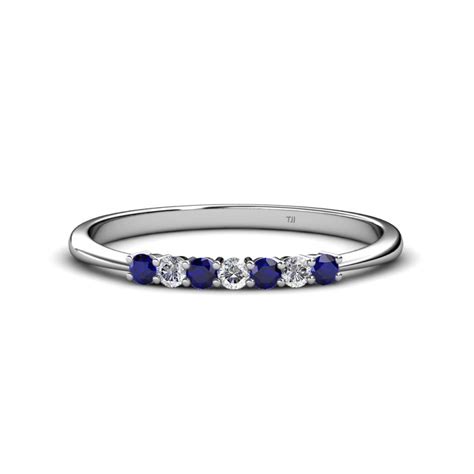 Reina Blue Sapphire And Diamond Wedding Band Blue Sapphire And Diamond Stone Womens Wedding Band Stackable Ctw K White Gold 