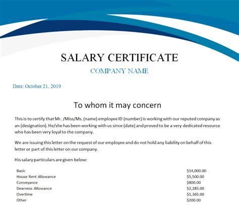 27 Editable Salary Certificate Templates In Ms Word Word Excel Formats