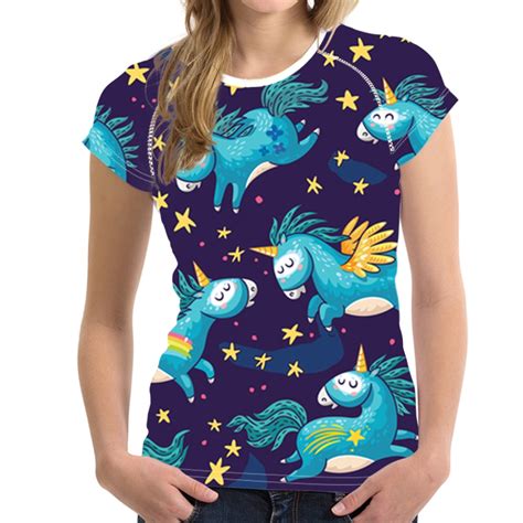 Noisydesigns Funny Unicorn Printing T Shirt Women Wing Pattern T Shirt