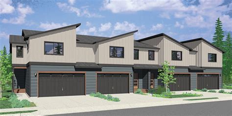 Modern 2 Story Town House Plan With 4 Two Car Garages Town House