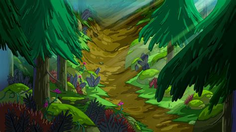 Pathway Between Pine Trees Illustration Adventure Time Cartoon Hd