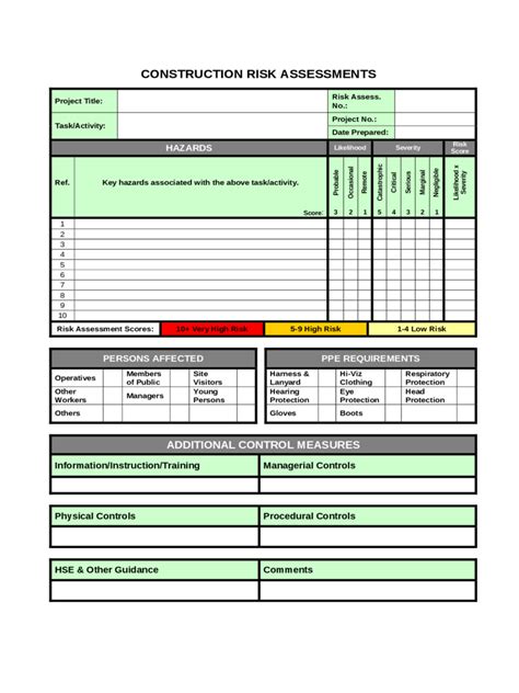 Free Sample Construction Risk Assessment Forms In Pdf Ms Word Excel