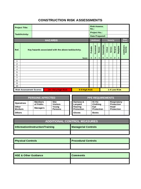 Risk assessment excel template will help you to manage and control all the risk that your company have within a visual dashboard view! Construction Risk Assessment Template - 4 Free Templates ...