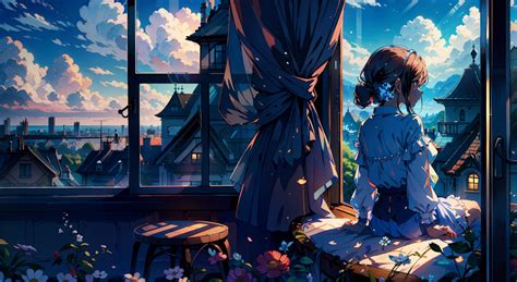 1280x700 Anime Girl Sitting On A Window 1280x700 Resolution Wallpaper