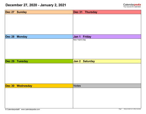 Free Editable Weekly 2021 Calendar Free Editable Weekly 2021 Calendar