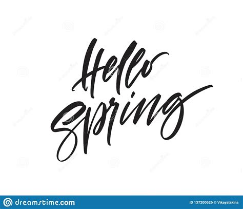 Hello Spring Hand Drawn Calligraphy And Brush Pen Lettering Stock