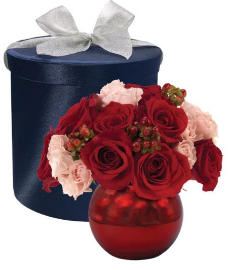 Valentines Hatbox Bouquet Hypericum Berries And Rose Arrangement