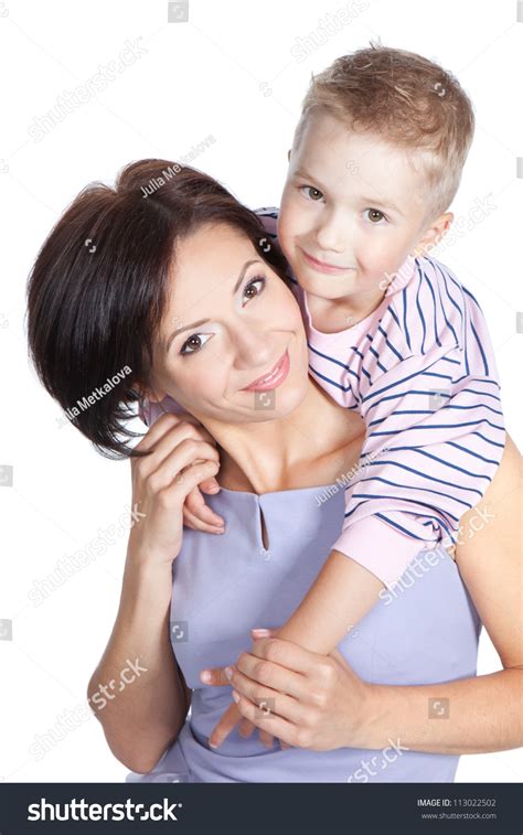 Little Smiling Boy His Mother Hugging Stock Photo 113022502 Shutterstock