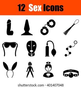 Set Twelve Sex Black Icons Vector Stock Vector Royalty Free