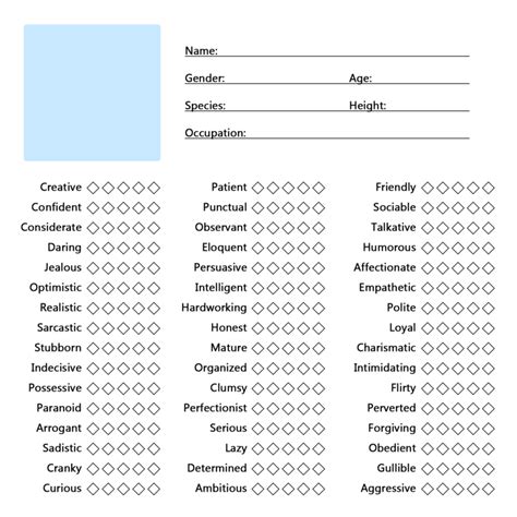Oc Character Sheet Template Printable Word Searches