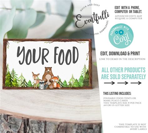Editable Woodland Baby Shower Food Tags Woodland Creatures Etsy