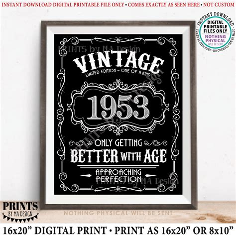 1953 Birthday Sign Vintage Better With Age Poster Whiskey Theme