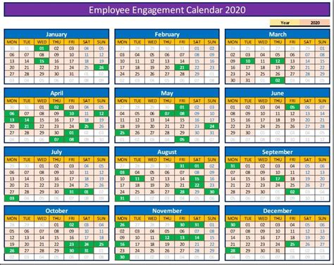 Fully Dynamic Employee Engagement Calendar For 2020 In Excel