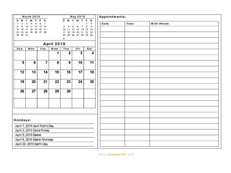 April 2015 Calendar Blank Printable Calendar Template In Pdf Word Excel