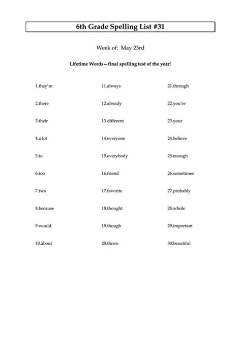 15 Best Images Of 6th Grade Spelling Words Worksheets 6th Grade 15