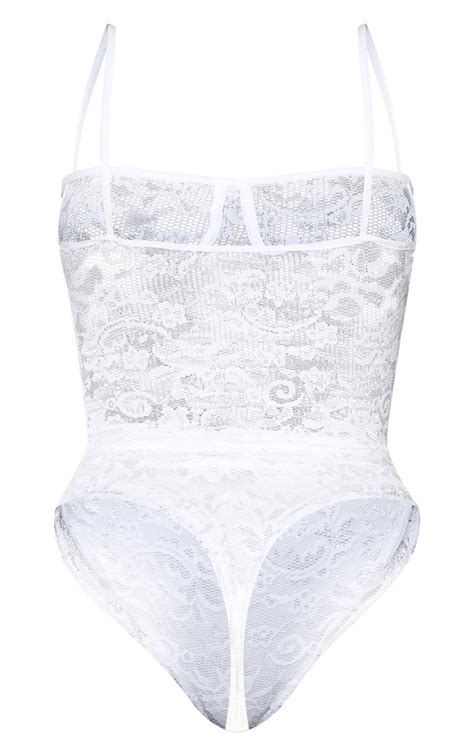 Shape White Lace Bust Cup Bodysuit Curve Prettylittlething Ire