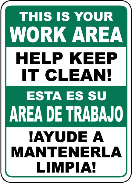 Bilingual Help Keep Your Work Area Clean Sign D5747