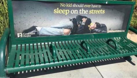 Anti Homeless Bench With An Advert To Help The Homeless Thatfunnyfeeling