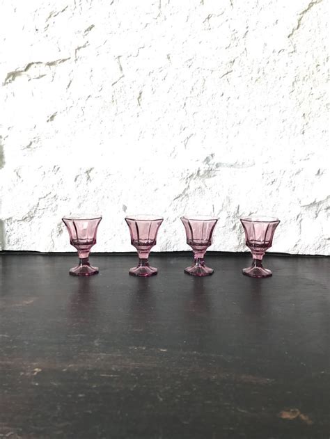 Vintage Small Goblet Set Of 4 Purple Amethyst Glass Goblets Vintage Purple Goblets Small