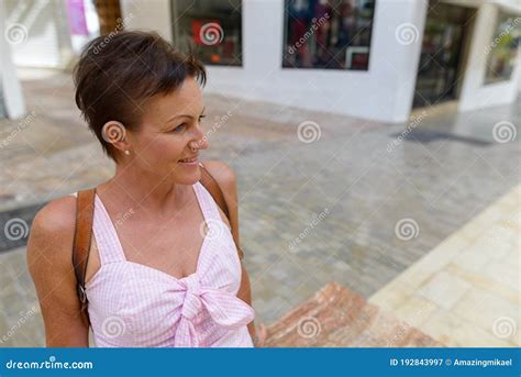 mature beautiful tourist woman in the city streets outdoors stock image image of scandinavian