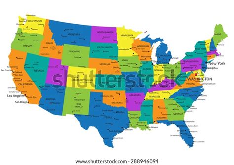 Colorful United States America Political Map Stock Vector Royalty Free