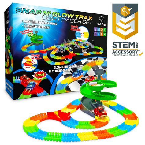 360pk Snap N Glow In The Dark Race Tracks With 2 Light Up Cars