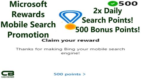 Microsoft Rewards Bing Mobile Search Promo 500 Rewards Points And 2x