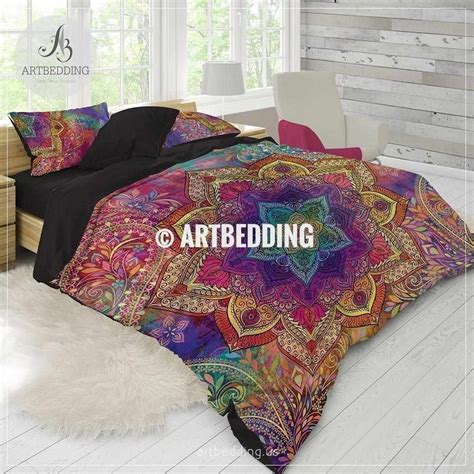 Boho Bedding Rainbow Mandala Bedding Rainbow Chakra Colors Paisley