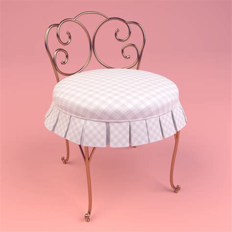 These home vanity chair are trendy and can fit into every decoration style. 3d skirted vanity chair model
