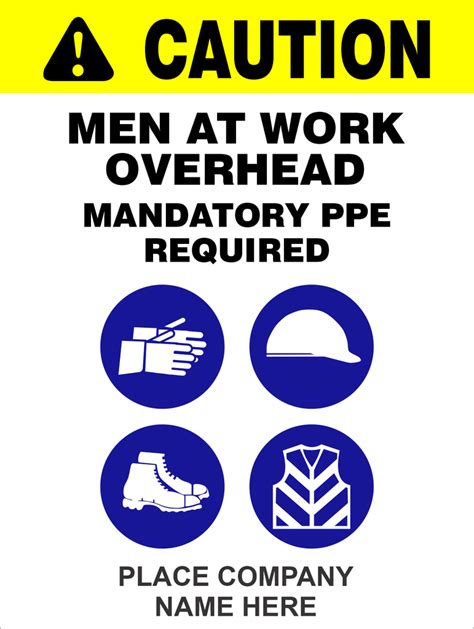 Caution Men At Work Overhead With Mandatory Ppe Safety Sign Cau02
