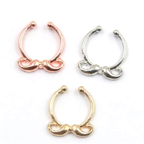 Pcs Moustache Septum Ring Nose Rings And Studs Alloy Gold Tone Silver