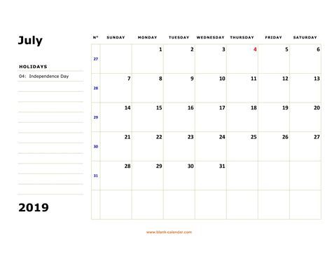 July 2019 Calendar Template Word Pdf Excel Format July 2019