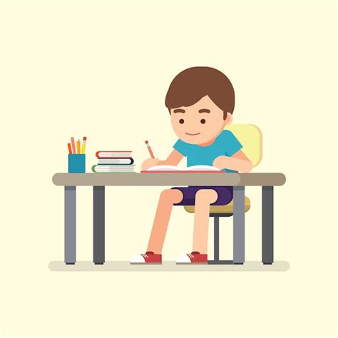 Premium Vector Happy Cute School Boy Writing For Homework Study