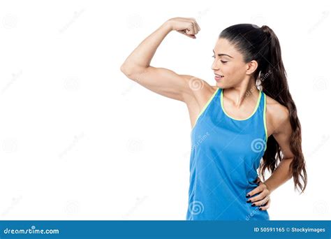 Sporty Woman Flexing Her Biceps Stock Image Image Of Attractive Slim