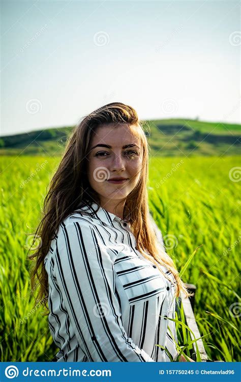 Girl Wearing A Striped Shirt At Reed National Reservation Sic Village Romania Stock Image