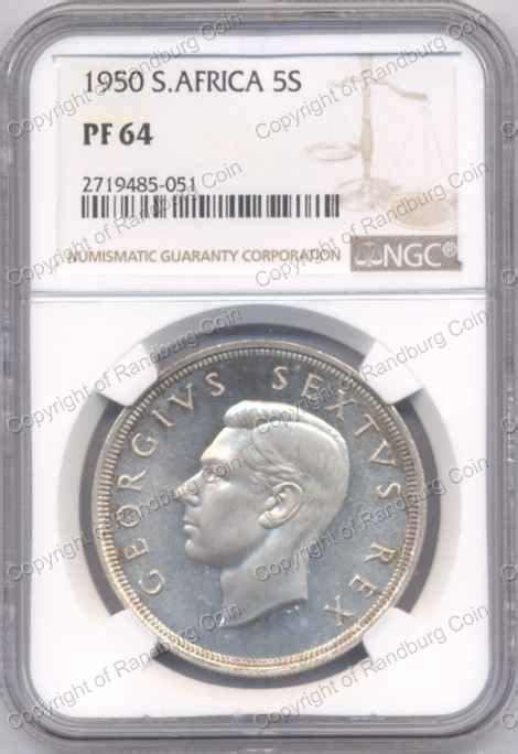 Five Shillings 1950 Sa Silver Crown Ngc Graded Pf 64 For Sale