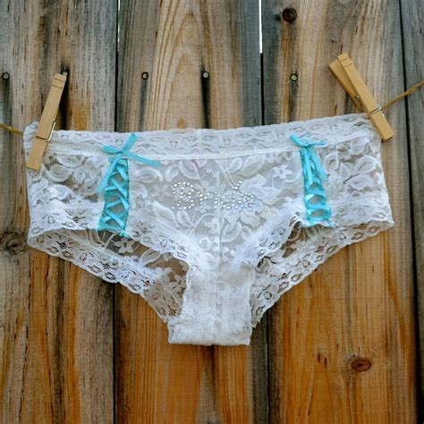 Something Blue Bridal Bride White Lace Lingerie Bling