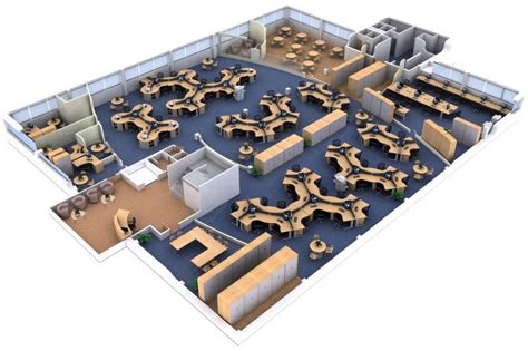 3d Office Layout Space Planning For Large Space With Cubicle Office