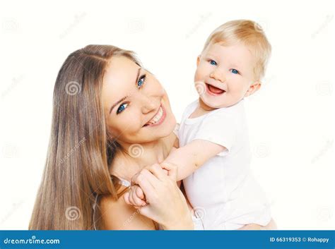 Happy Smiling Mother And Baby Having Fun Together On White Stock Image