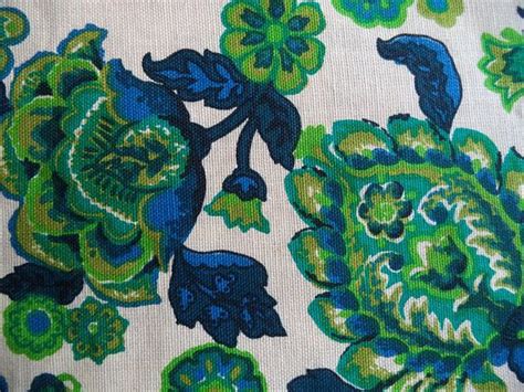 green and blue large print fabric vintage floral fabric mid etsy vintage floral fabric