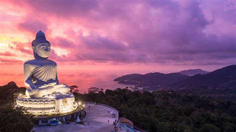 Aerial View Big Buddha At Twilight Big Buddha Landmark Of Phuket
