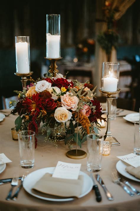 Candles And Floral Centerpiece Simple Wedding Flowers Rustic Flowers Table Flowers Bridal