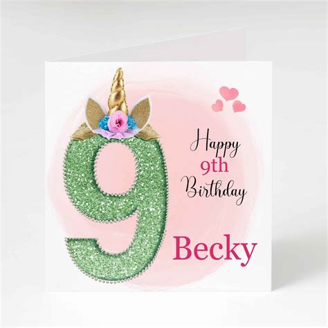 Unicorn Birthday Card Personalised 9th Birthday Card Daughter