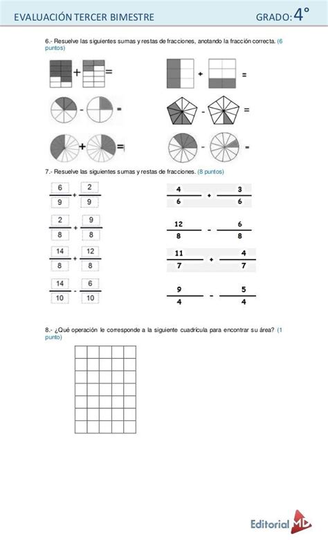 Resultado De Imagen Para Fracciones Para 6 Grado Evaluacion Math